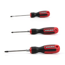 STEELMAN 4-Piece Comfort Grip Screwdriver Set, 1/8-inch x 3-inch and 3/16-inch x 4-inch Slotted Drivers and PH1 x 3-inch and PH2 x 4-inch Phillips Head Drivers, Magnetic Tips