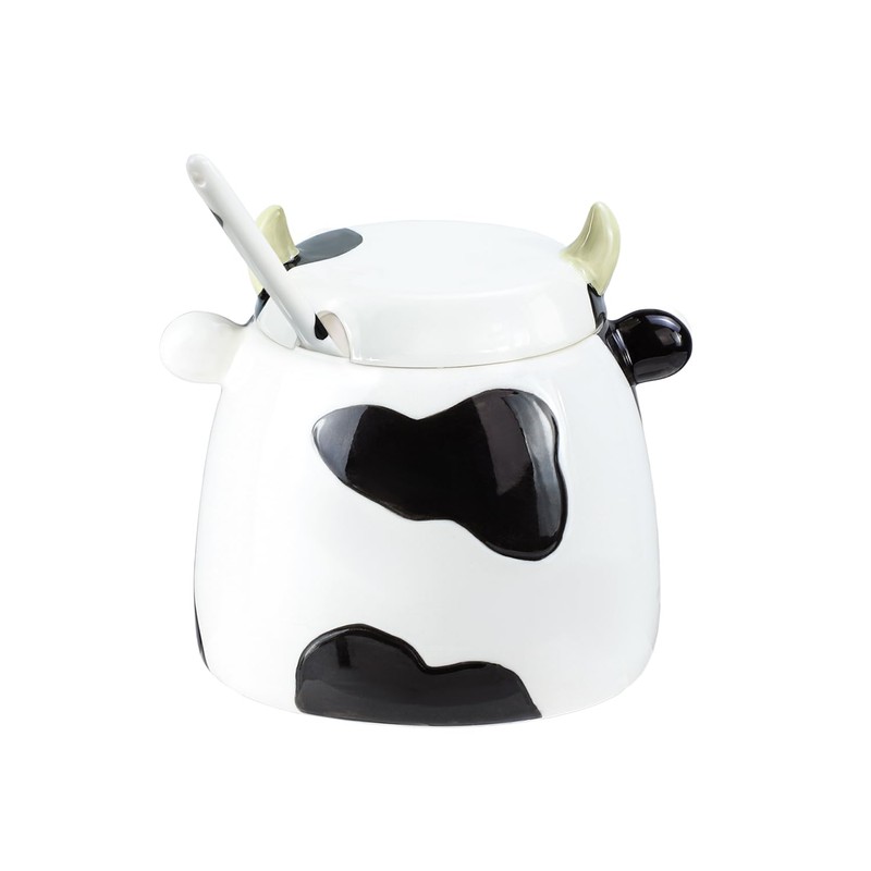 Bicuzat Cute Cow Pattern Ceramic Sugar Bowl, Cow Shaped Salt
