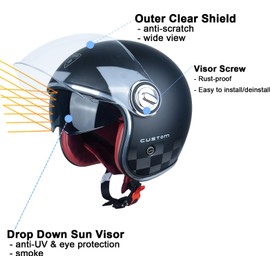 Open Face Motorcycle Helmet for Adults, DOT Approved,Moped 3/4 Half Vespa Vintage Helmet with Dual Visors for Men and Women