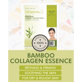 DERMAL Bamboo Collagen Essence Facial Mask Sheet 23g Pack of 10 - Hydrating & Calming, For Dewy and Glowing Skin, Daily Skin Treatment Solution Sheet Mask