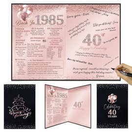 Vlipoeasn 40th Birthday Party Guest Book for Women, Creative 1985 Poster Sign in Book, Pink and Black Back in 1985 Signature Book, 40 Year Old Birthday Party Decorations Centerpieces Supplies