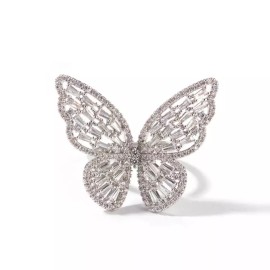 ZARD Large Butterfly Wings Ring with Clear Cubic Zirconia Accent Adjustable