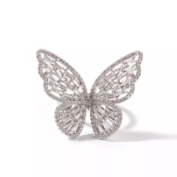 ZARD Large Butterfly Wings Ring with Clear Cubic Zirconia Accent