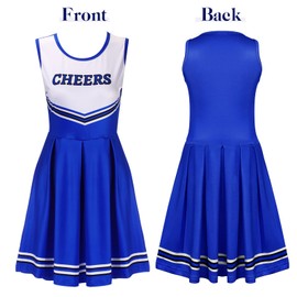 Ramede Women Cheerleader Costume Musical Uniform Cheerleader Costume with Striped Socks Bow Hair Accessory Pom Poms(Medium)