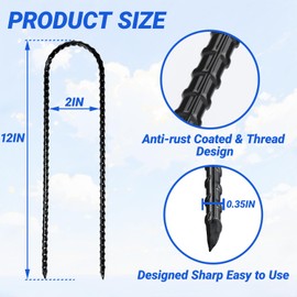 Hodvya 12" Trampoline Stakes Anchors High Wind Heavy Duty U Shaped Stakes for The Ground Heavy Duty high Wind Trampoline Accessories, Set of 4, Silver