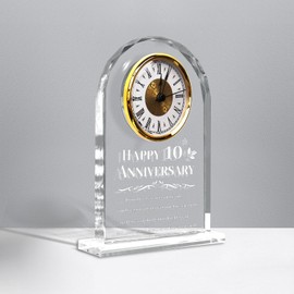 QAZMJUE 10th Wedding Anniversary Clock Gifts for Couples - Elegant Crystal Glass Clock Keepsake for Husband & Wife - Unique Home Decor for 10 Years of Marriage