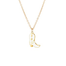 Dreuyet Cowboy Boot Necklace for Women 14K Gold Western Cowgirl Country Necklace Disco Cowgirl Western Necklaces Cowboy Hat Pendant Necklace Western Style Jewelry (White Boot)