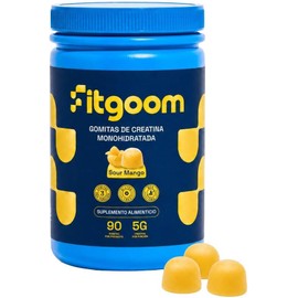 Fitgoom Gomitas de Creatina Monohidratada 5g 90 Gomitas 30 Porciones Sin Azúcar Sin Gluten Soporte Cognitivo y Físico Fuerza Músculo y Enfoque Sabor Sour Mango Fórmula Premium