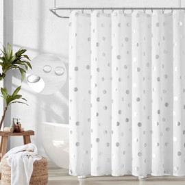 jinchan White and Silver Polka Dot Shower Curtain, Silver Foil Spot Pattern Modern Waterproof Fabric Shower Curtains for Bathroom with 12 Hooks Machine Washable 70x72 Inches