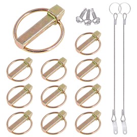 Glarks 15Pcs 7/16" x 1-3/4" Lynch Pin with Lanyard Cable Set 10Pcs Lynch Pin Lock Pin Clips and 2Pcs 304 Stainless Steel Lanyard Cable with Quick Release Ring for Farm Tractors Trailers Trucks Mowers
