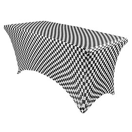YOUR CHAIR COVERS - 4 ft Rectangular Fitted Spandex Tablecloths Patio Table Cover Stretchable Tablecloth - Black and White Checkered