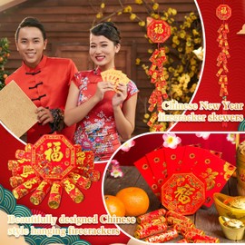 Yexiya 2 Pcs Chinese New Year Hanging Decorations Large Firecracker Decor Traditional Red Lucky Oriental Pendant Ornaments for Spring Festival Lunar New Year