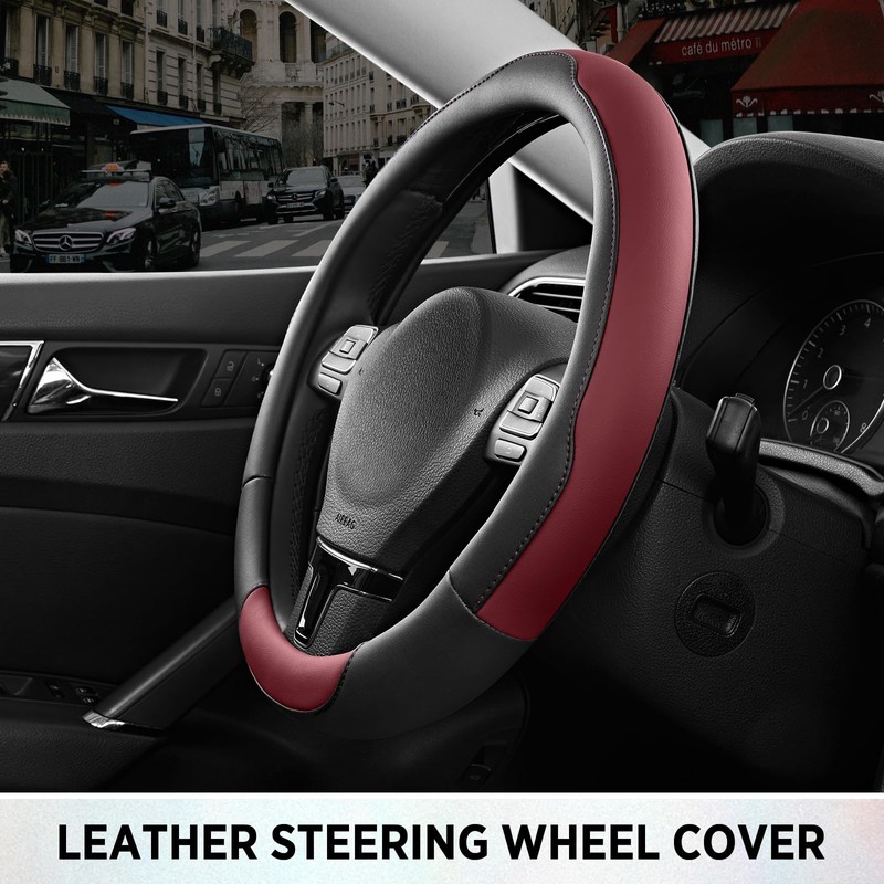 Road Comforts Steering Wheel Cover, Breathable Anti-Slip Leather Steering Wheel