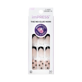 KISS imPRESS No Glue Mani 30 Pcs Press On Nails, Easy Apply, Hassel-Free Removal, Simple Peel & Press, Essential Tools Included, Prep Pad, Instructions Sheet, 1 Manicure Stick, 1 Mini File (So Lucky)