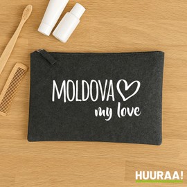 Huuraa Kulturbeutel Moldova My Love Geschenk 1 Liter Charcoal Filz Moldova Geschenkidee