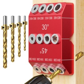 Kolvoii 30 45 90 Degree Angle Drill Guide Jig, Drill Jig for Angled Holes and Straight Hole with 4 Sizes Steel Drill Bits(Red)