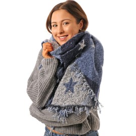 Style Slice Women's Scarves, Long Warm Star Winter Blanket Ladies Scarf for Women UK, Birthday Xmas Christmas Gifts For Women, Navy Blue