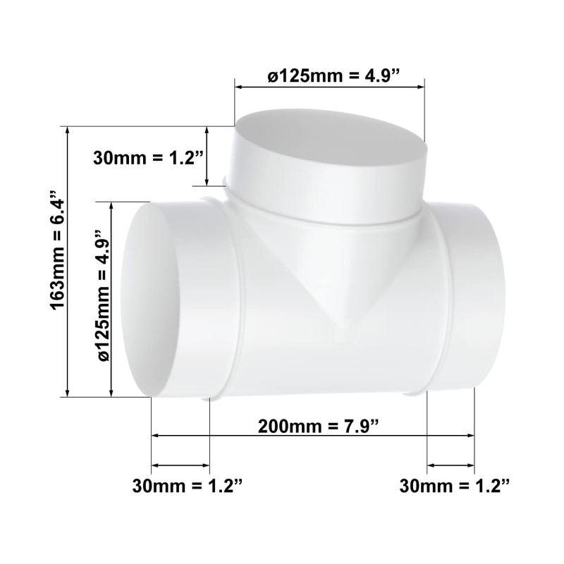 125mm / 5 Inch T-Joint - 3 Way Duct Connector