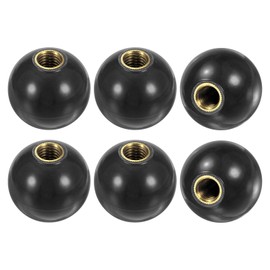 M METERXITY 6-Pack Threaded Ball Knobs, M12 Female Thread 40mm Dia. Thermoset Ball Knob for Lathe/Machine/Lawn Mowers, Round Phenolic Brass Insert Lever Handle [Black]