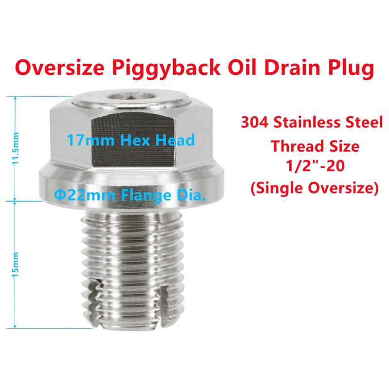Dsnaduo 1/2"-20 Oversize Piggyback Oil Drain Plug, Stainless Steel Self
