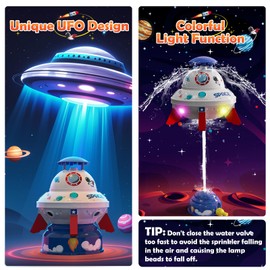 Skirfy Water Sprinkler for Kids Toys,Outdoor Summer UFO Water Rocket with Light Up Liftoff 9-16ft & Spin,Water Toy Backyard Lawn Birthday Gift for Gilrs Boys Age 3 4 5 6 7 8 Year Old