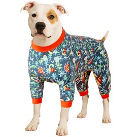 LovinPet Dog Sweatshirts for Large Dogs, Lightweight Stretchy Fabric, Dark Green Dinosaur Print, Sun Protection, Pet Anxiety Relief Shirt, Easy Wearing Dog Onesie, Dog Costume for Parties,3XL
