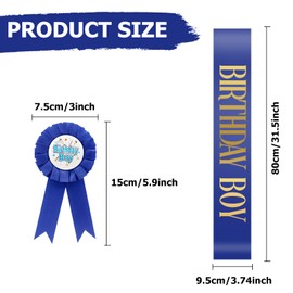 Birthday Boy Sash Badge, Satin Sash and Blue Birthday Boy Badge 2Pcs Birthday Party Favour Accessories Set for Boys Men - Blue