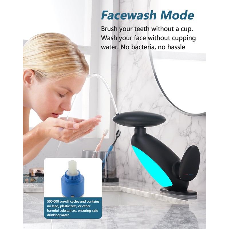 Pull Out LED Bathroom Faucet, 4 Modes Single Handle Waterfall