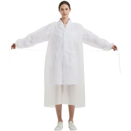 ProtectX (White 10 Pack) Disposable Breathable Polypropylene Isolation Gown with Elastic Knit Cuffs, Covered Back, Extra-Long Double Ties, Universal Size
