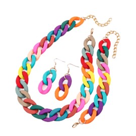 Colorful Acrylic Necklace Earrings Bracelet Candy Colorful Chunky Cuban Link Chain Acrylic Statement Choker Neckalce Earrings Bracelet Jewelry Set for Women Girls