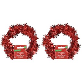 Red Snowflake Tinsel Garland Wire | 7.5 or 15 meters | Indoor Christmas Garland | Christmas Wreath Moldable Garland (15 Meters)