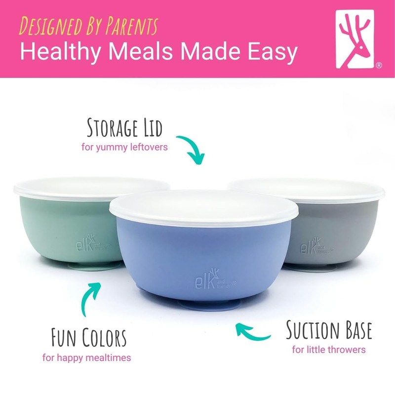 Elk and Friends Stainless Steel Bowls with Silicone Sleeve for