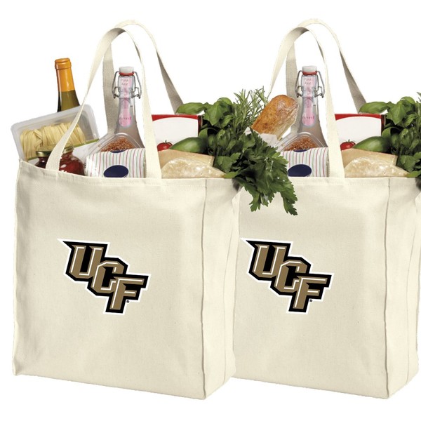 Reusable University of Central Florida Shopping Bags or UCF Grocery Bag 2Pc Set Natural Cotton