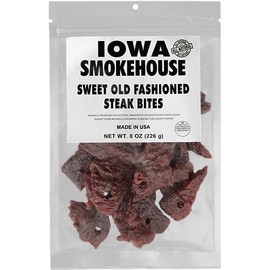 IOWA SMOKEHOUSE Steak Bites, Sweet Old Fashioned - Tender Nugget Meat Snack - All Natural & Gluten Free - 9g of Protein, All USA Beef - 8 Oz (resealable bag)