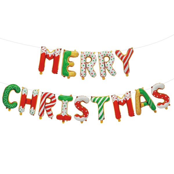 Tellpet Donut Merry Christmas Balloons Banner, Christmas Party Decorations