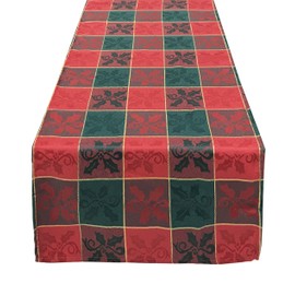 Fennco Styles Royal de Noël Collection Classic Plaid Jacquard 16 x 54 Inch Table Runner – Red Green Table Runner for Christmas Banquets, Family Gathering, Special Events and Home Décor