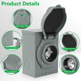 50 Amp Generator Power Inlet Box, ETL Listed NEMA SS2-50P Power Inlet Box for 3 Prong Generator Cord, 125/250 Volt, 12500 Watts Generator Transfer Switch Weatherproof, Outdoor Use