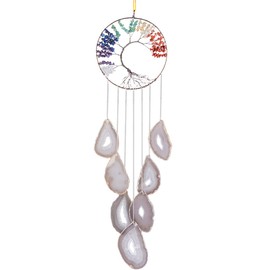 Nupuyai Tree of Life Wind Chime Made of Agate Discs Handmade 7 Chakra Healing Crystals Hanging Wedding Ornament Home Garden Decoration