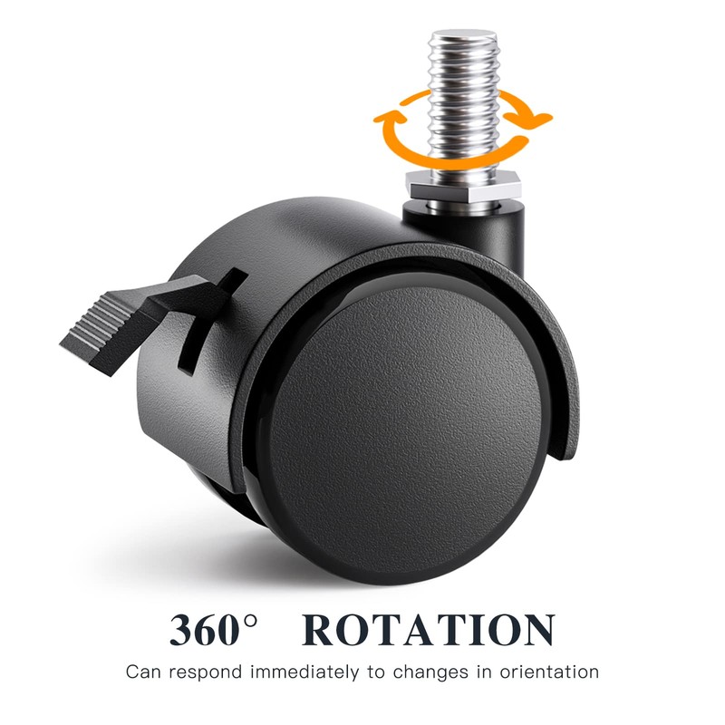 1.5 Inch Threaded Stem Furniture Casters, Metric M8 Nylon Plastic