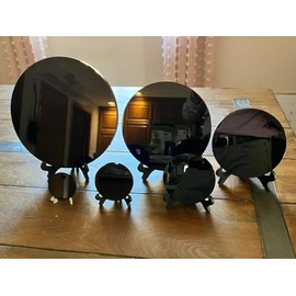 CrystalsAhoy Obsidian Mirror, 5.5" Round Scrying Mirror, Freestanding, Modern Style, All Rooms