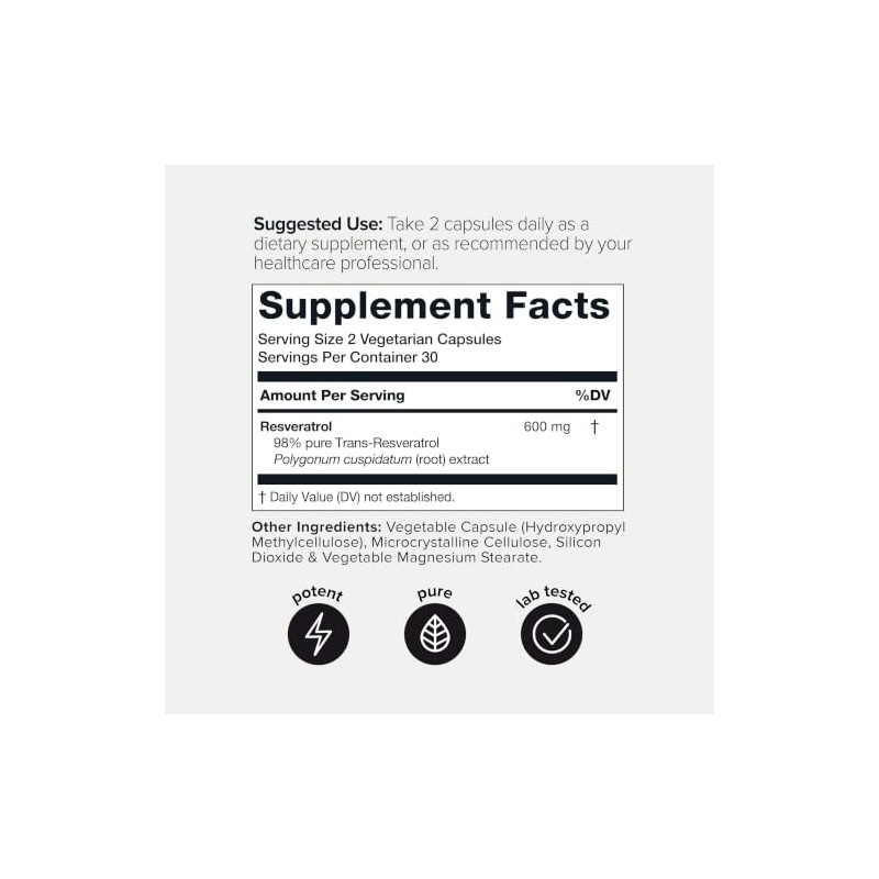 Cápsulas de resveratrol de ultra alta pureza – 98% trans-resveratrol