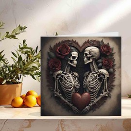 Gothic Anniversary Card - Skull Alternative Gothic Valentine Card 145x145mm
