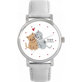 Humorous Valentines Cats distinctive in London dial, two case sizes 38 and 42 mm with matching metal or leather straps, powered by a Japanese 3-hand quartz watch, White, TLWS-26314