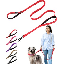 6-8 FT Heavy Duty Dog Leash for Medium Large Dogs, Double Handles Nylon Bungee Dog Leash with Locking Carabiner Clip, Reflective Durable Thick for Walking, Running