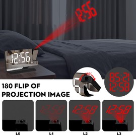 SZELAM Digital Clock,Alarm Clock Bedside with Projection,7.3" Mirror Clock with 180°Rotating Projector,Dual Alarm with 3 Mode,Brightnee Adjust,DST,Snooze,Charging Port,5 Levels Volume for Desk Teens