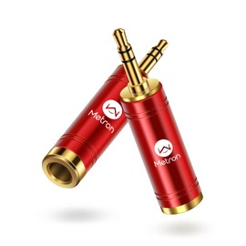 Metron High-end 3.5mm(1/8'') Plug Male to 6.35mm (1/4'') Jack Female Stereo Headphone Adapter, Gold-Plated Pure Copper Mini Jack Aux Converter for Headphone, Amp Adapte, Red 2-Pack