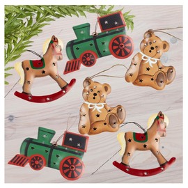 Factory Direct Craft Primitive Tin Punched Christmas Trains Rocking Horse and Bear Ornaments Set of 6 - for Rustic Holiday Decorating and Primitive Displays (2-5/8 to 3 Inches High)