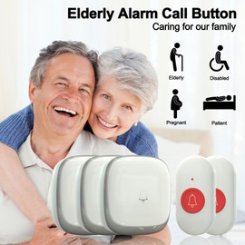 Call Button for Elderly at Home, Caregiver Pager | Fall Alert Devices for Elderly 500+ft for Home/Elderly/Pregnant Women/Disabled, 3 Receivers+2 Transmitters