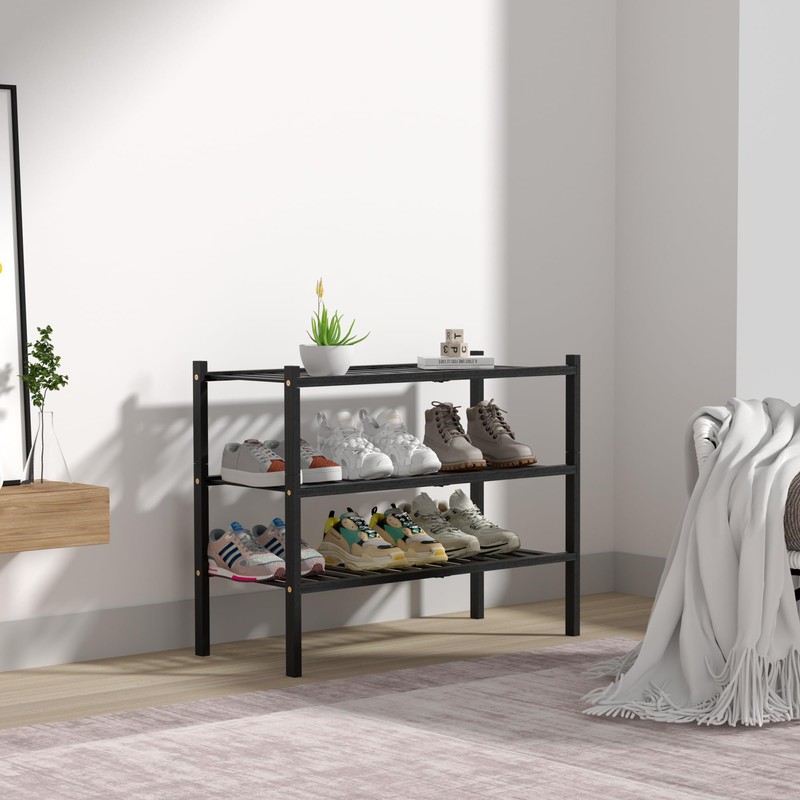 ROMGUAR CRAFT 3 Tier Bamboo Shoe Rack for Closet Free