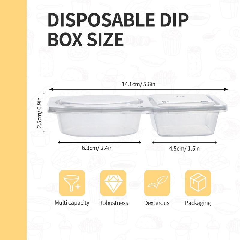 Double Compartment Condiment Container, Reusable Snack Pack Containers Condiment Containers